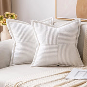 Set di 2 Cuscini di Corduroy morbidi per decorazione moderna, Bianco 40 x 40 cm