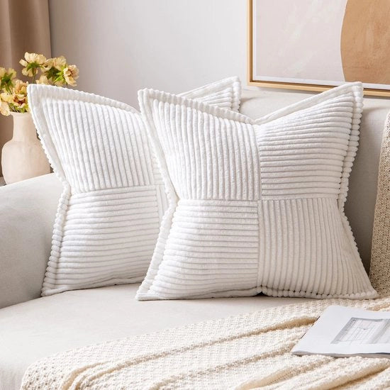 Set di 2 Cuscini di Corduroy morbidi per decorazione moderna, Bianco 40 x 40 cm