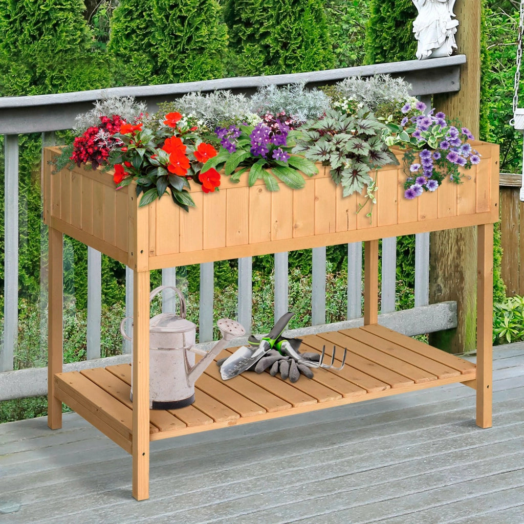 Letto a soppalco con 8 scomparti e tavolo da giardino ¨C zephmum ¨C in legno di abete con ripiano e scarico