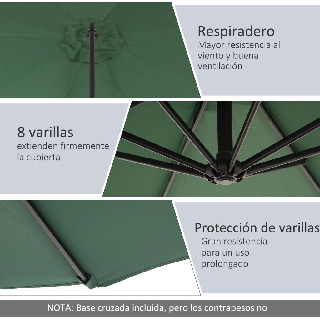 Ombrellone da Giardino Parasole Inclinabile con Base a Croce ¨C zephmum ¨C Verde ?300x250 cm