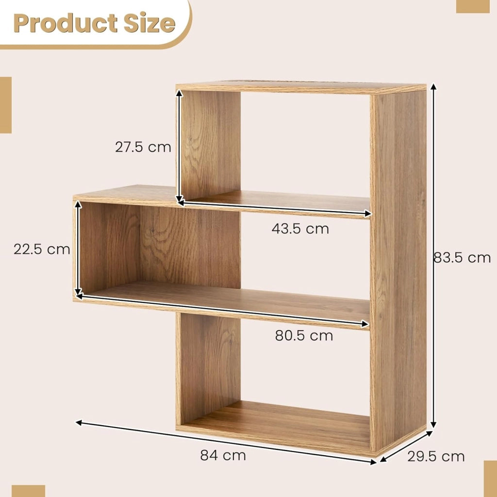 Libreria a 3 livelli con 3 scomparti aperti e kit antiribaltamento, 84 x 29,5 x 83,5 cm, mobile per soggiorno, camera da letto