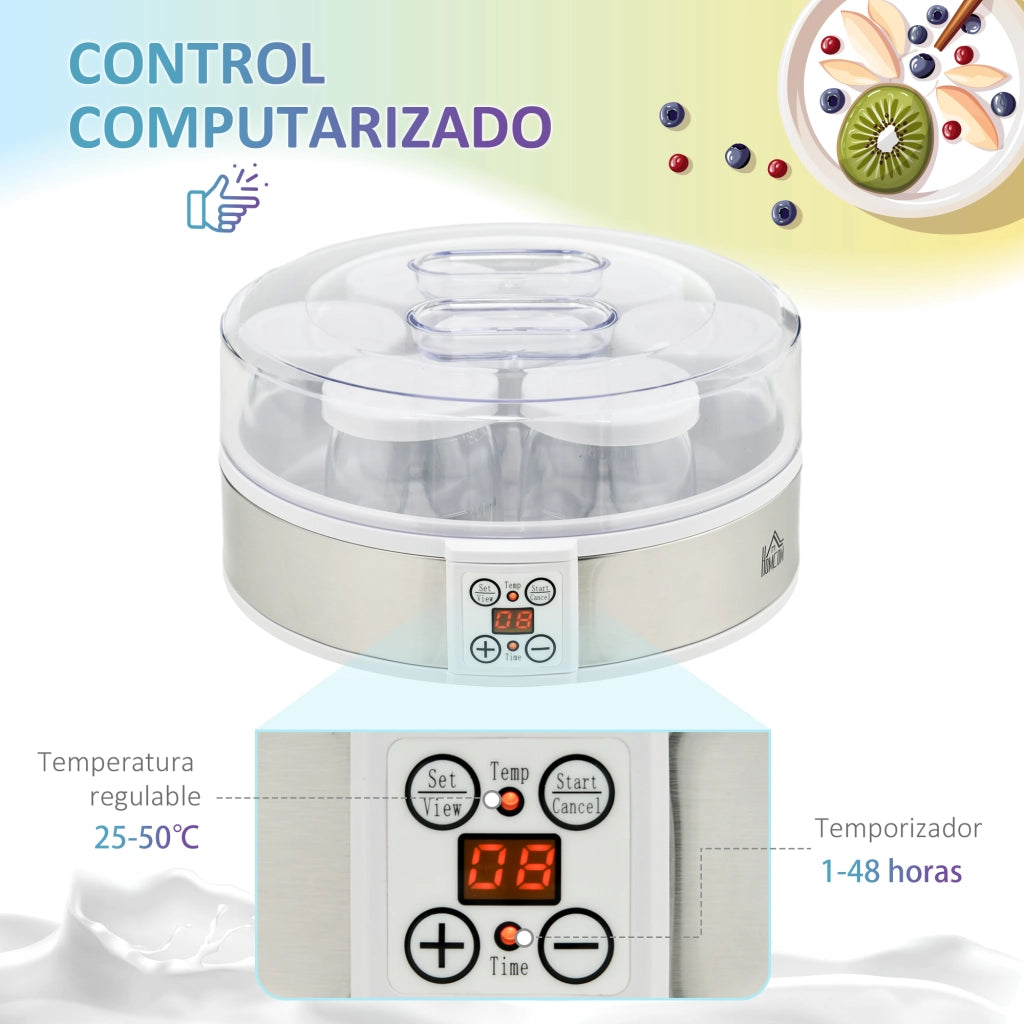 Yogurtiera con 7 vasetti di vetro 180 ml ¨C zephmum ¨C 24x24x13 cm bianco