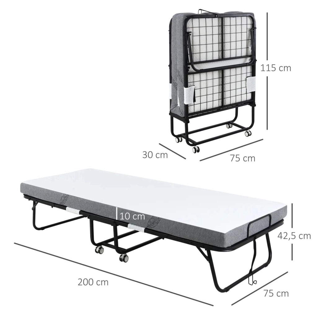 Letto pieghevole per ospiti con ruote, materasso 10 cm