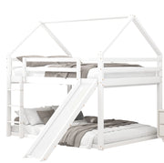 Letto a castello a casetta 140x200 cm con scivolo e scala; pino; bianco