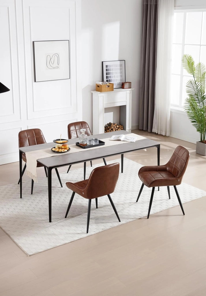 Set di 6 Sedie da Pranzo con Schienale Curvo, Sedie Ergonomiche in similpelle e Metallo, Poltroncina imbottita per Salotto, Ufficio, Camera da Letto, marrone BH332br-6