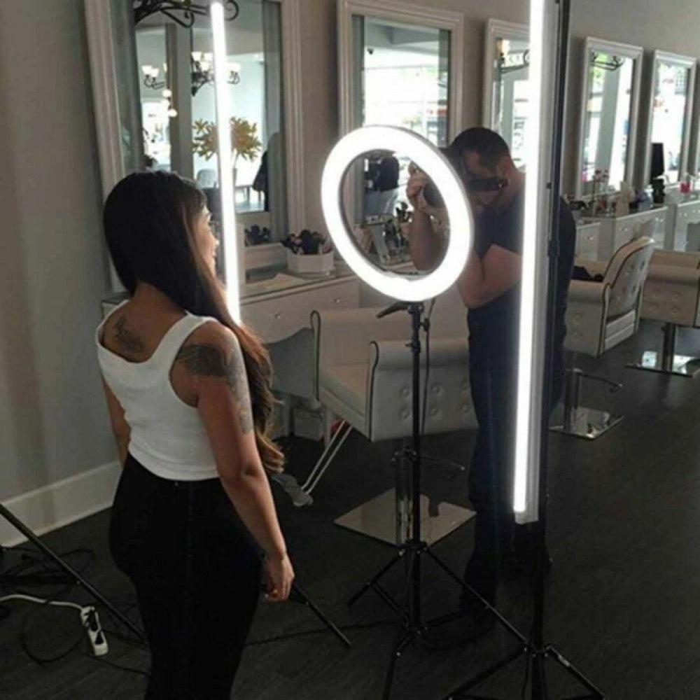 Trade Shop - Luce Ad Anello Led Con Staffa Treppiede Telecomando Supporto Smartphone Foto Set Q-1800 -