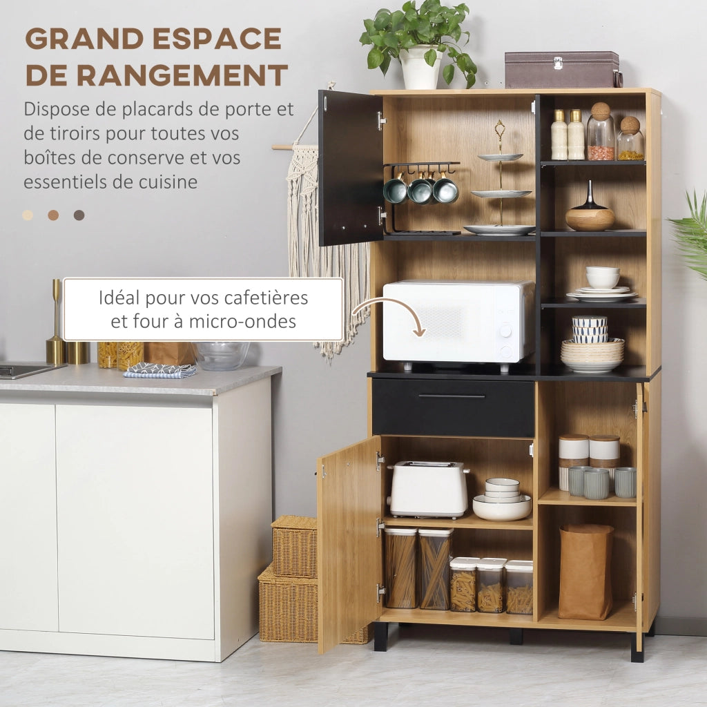 Armadio Cucina Multiuso con Cassetti e Ripiani ¨C Minimal ¨C Nero e Legno Naturale 180 cm