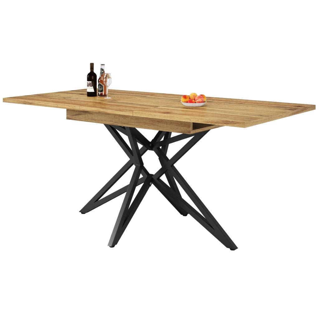 Tavolo da pranzo allungabile 120/160x80x76 cm con piano effetto noce brasiliano e gambe in metallo; naturale