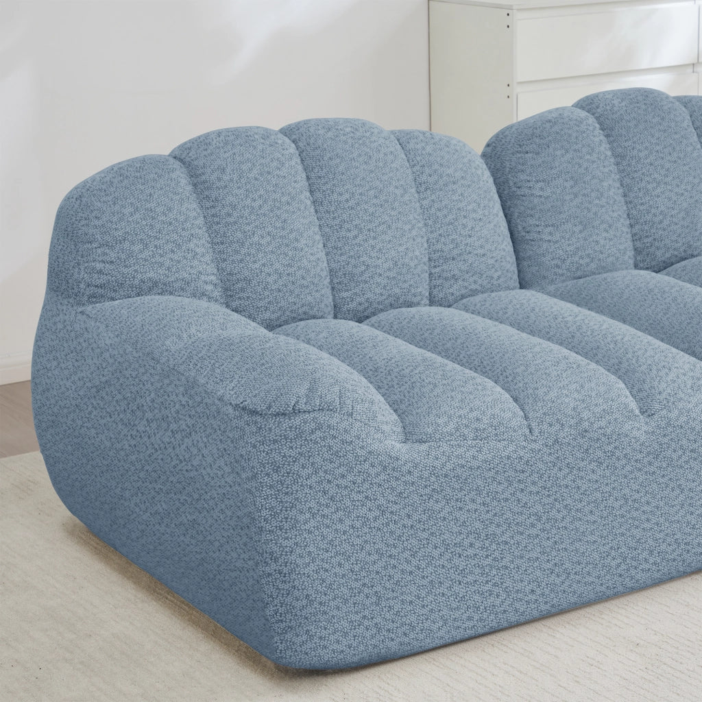 Divano modulare 4 posti con pouf e seduta ampia, schienale ergonomico per soggiorno in fleece granulato blu
