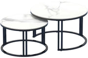 Set di 2 Tavoli da Sala - Tavoli Ronde - Laminato Pietra - Design Spaziale e Moderno - Bianco