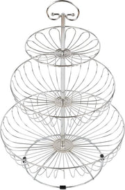 Fruitiera a 3 livelli - griglia in acciaio - argento/acciaio inossidabile - supporto per frutta - più spazio sul piano di lavoro cucina - 47 cm alto, diametro massimo 30 cm