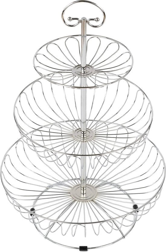 Fruitiera a 3 livelli - griglia in acciaio - argento/acciaio inossidabile - supporto per frutta - più spazio sul piano di lavoro cucina - 47 cm alto, diametro massimo 30 cm