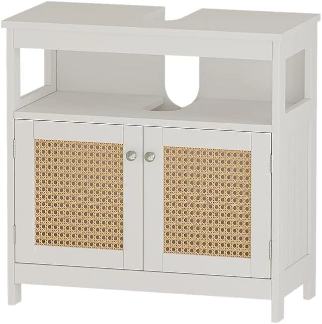 Mobile sottolavabo per bagno Rosario, Bianco, 60 x 60 cm con 2 ante e vano a giorno, per la conservazione di articoli da bagno e asciugamani