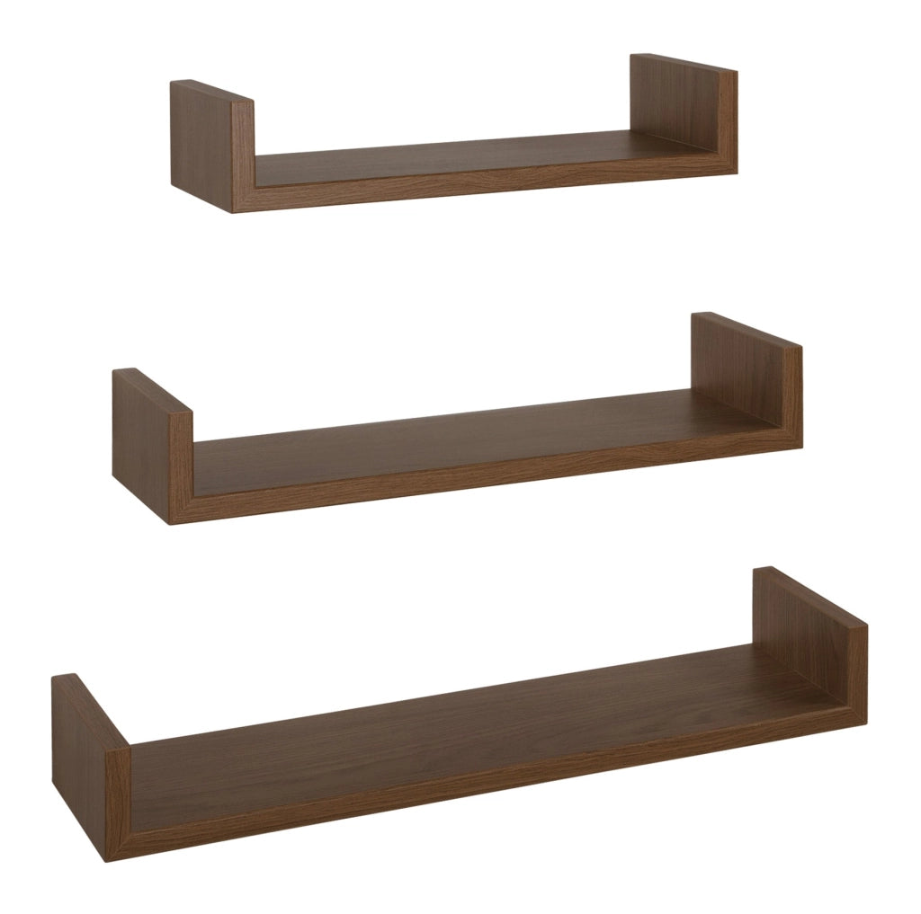 Set 3 Mensole da Parete 60-50-40x15,5x8 cm in Fibra di Legno Calamita Rovere Tabacco