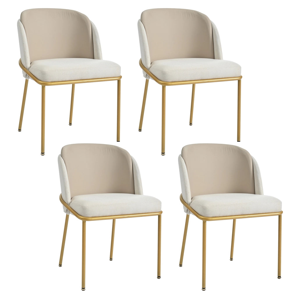 Sedia da Pranzo Set da 4 con Schienale Ergonomico e Piedini Regolabili in Metallo e Legno Beige