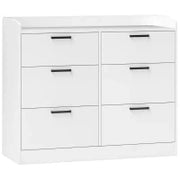 Cassettiera 6 Cassetti in Legno con Bordi Rialzati e Maniglie a U, 100x40x88 cm, Bianco