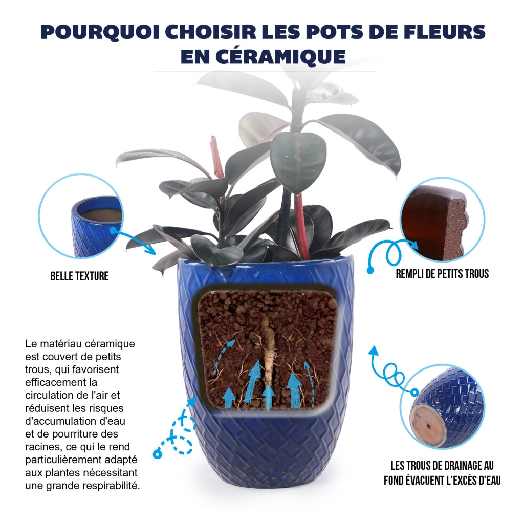Fioriera a più livelli in ceramica fatta a mano per piante grandi da interno e giardino blu reale 42 × 54 cm