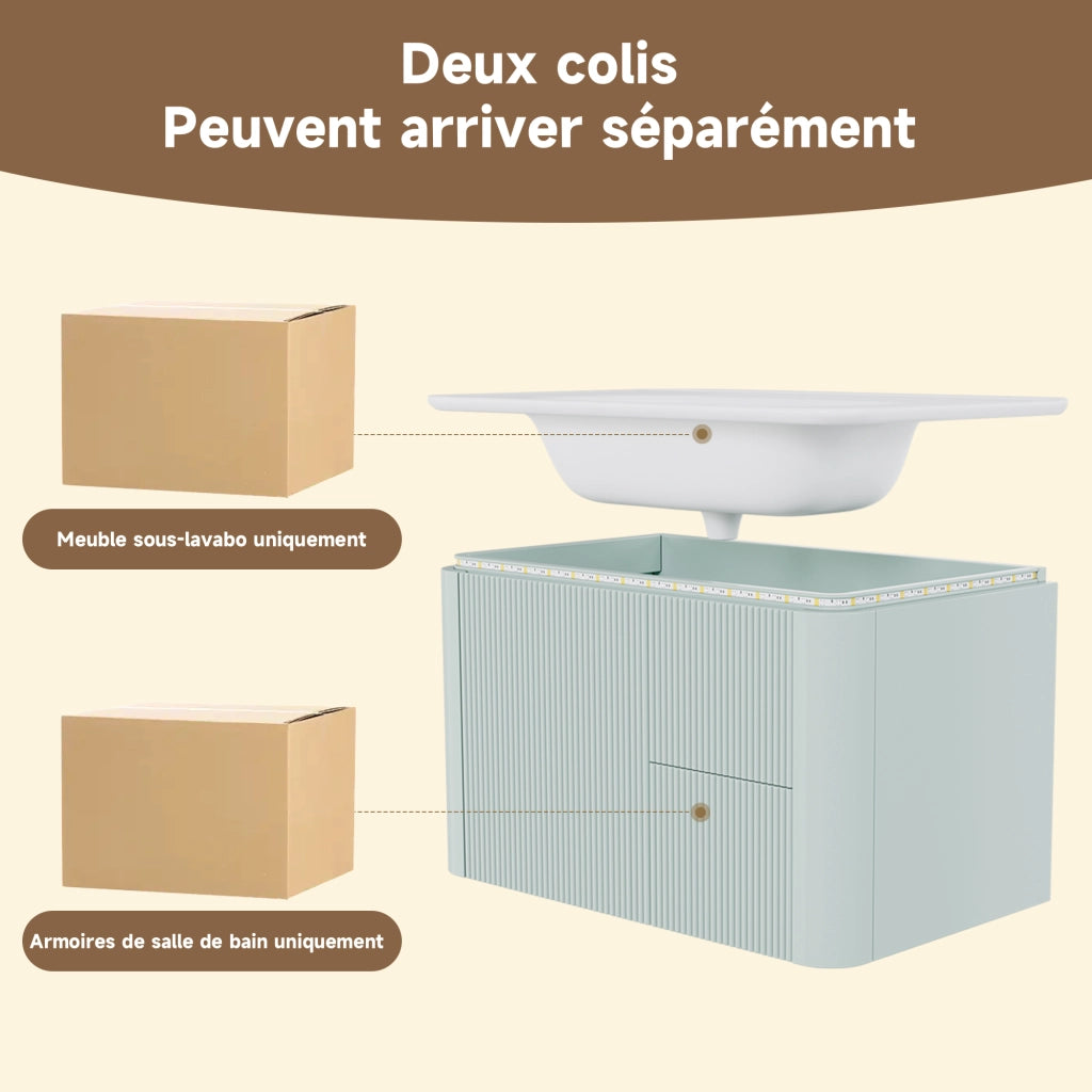 Mobile sottolavabo sospeso con 4 cassetti; luce LED con sensore; struttura verticale; per bagno; 80.5 × 47.5 × 51 cm