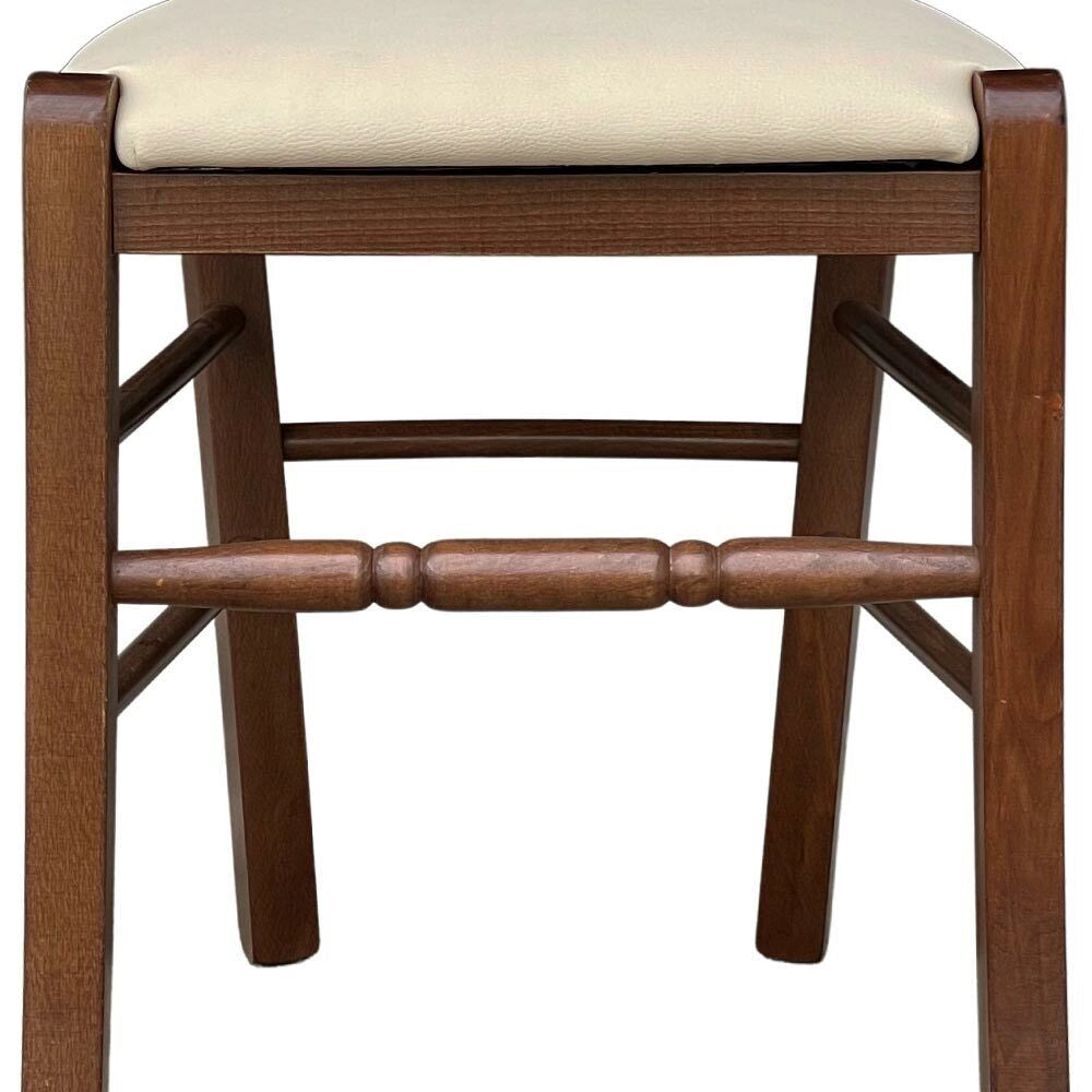 Sedia in legno Loris noce scuro con seduta imbottita in similpelle beige