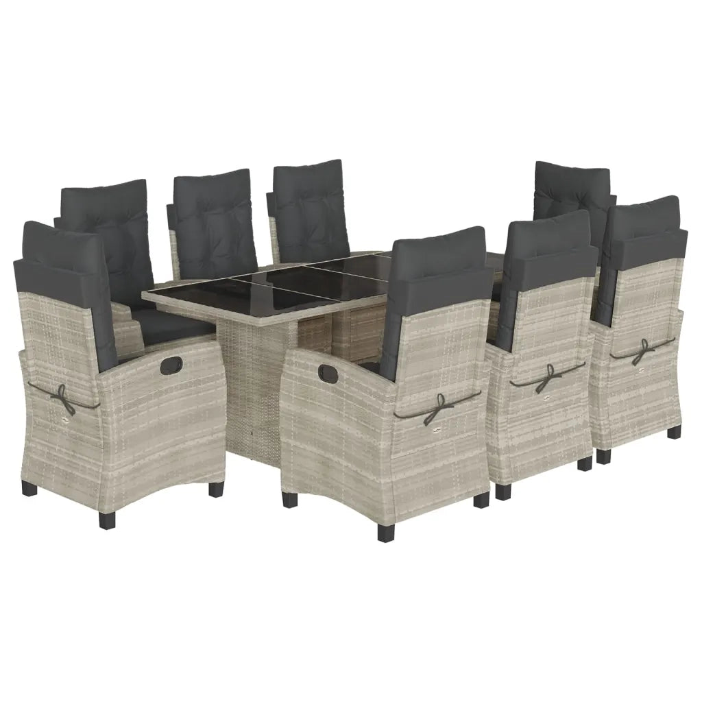 Set Pranzo da Giardino 9pz con Cuscini Grigio Chiaro Polyrattan 3212699