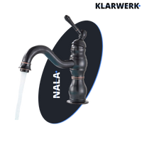 NALA | Rubinetto da bagno basso vintage Gastro nero spazzolato |. Rubinetto per lavabo retrò premium in acciaio inossidabile piccolo |