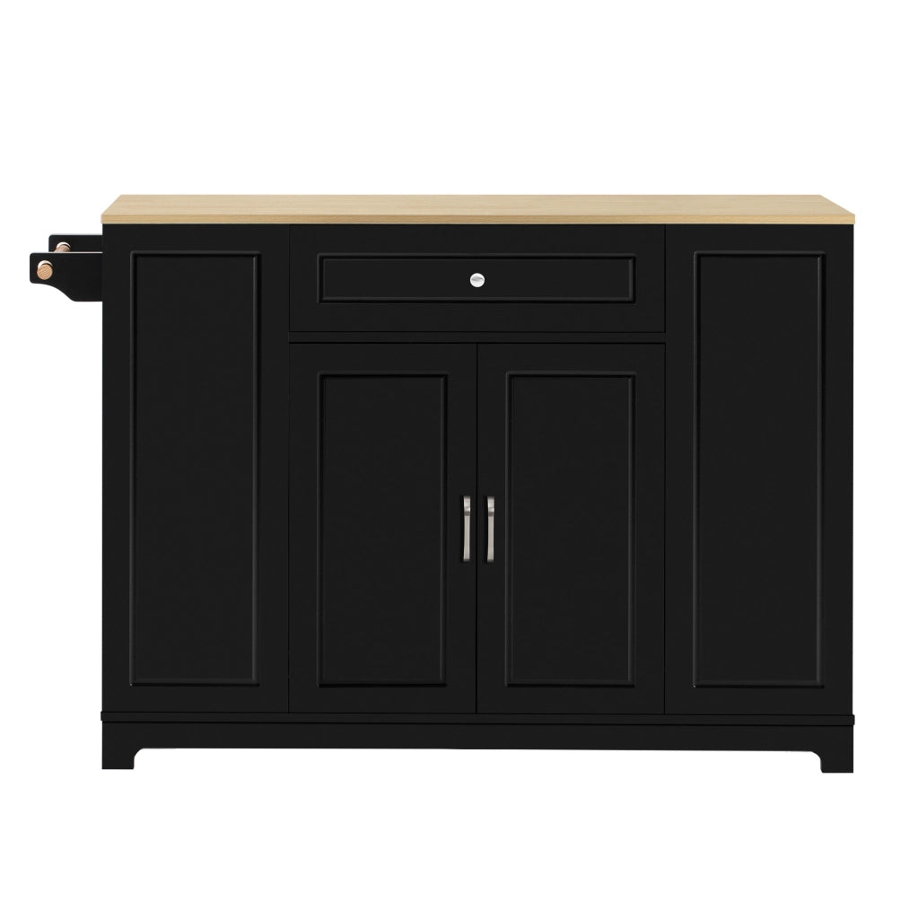 Isola cucina 131.8x40-70x93.3 cm con piano ribaltabile e prese integrate in MDF nero e naturale