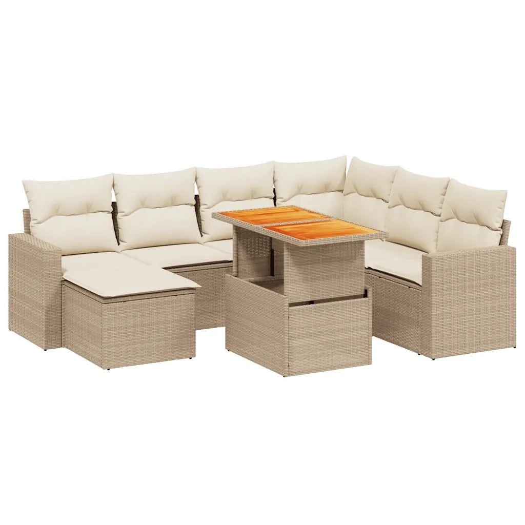 Set Divano da Giardino 8 pz con Cuscini Beige in Polyrattan