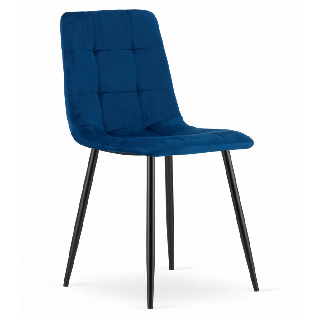 Set di 2 sedie Kara in velluto blu con gambe nere