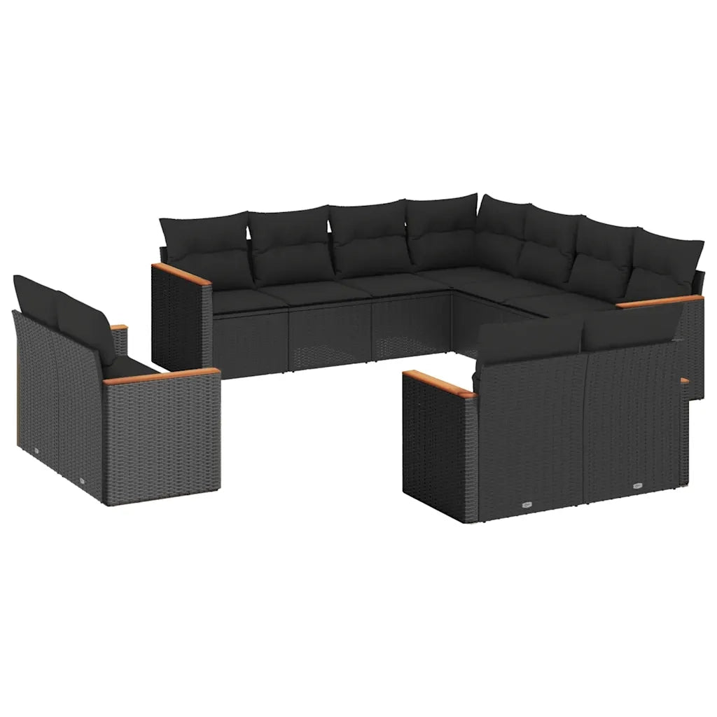 Set Divani da Giardino 11 pz con Cuscini in Polyrattan Nero 3258898