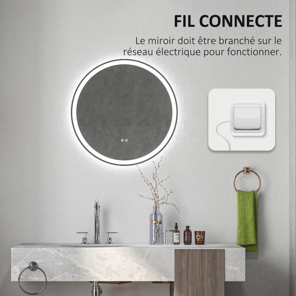 Specchio da bagno LED rotondo con illuminazione 3 colori ¨C zephmum ¨C 70 cm bianco argento