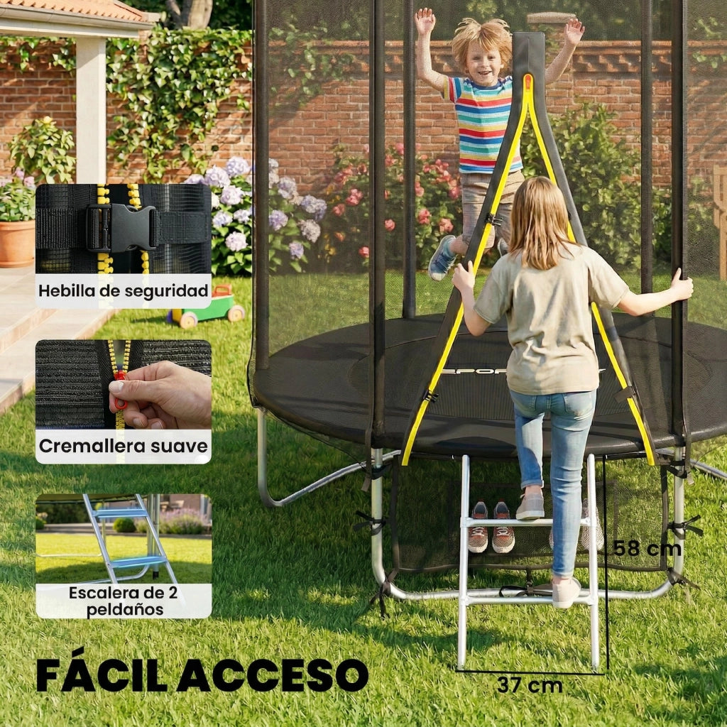 Trampolino Esterno con Rete di Sicurezza e Scala ¨C Zephmum ¨C Nero ?183 cm