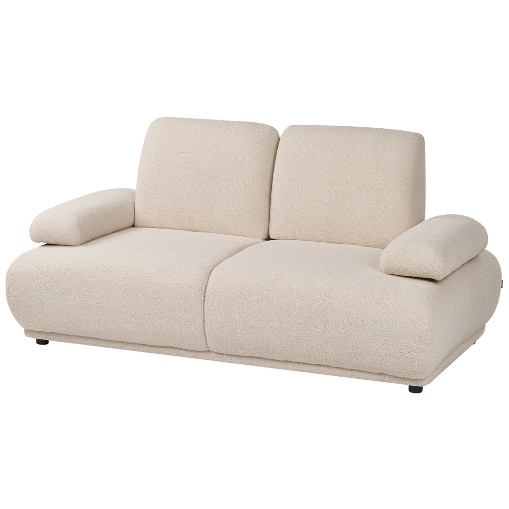 Divano a 2 posti beige con rivestimento in bouclé schienale e braccioli regolabili gambe in legno moderno per soggiorno