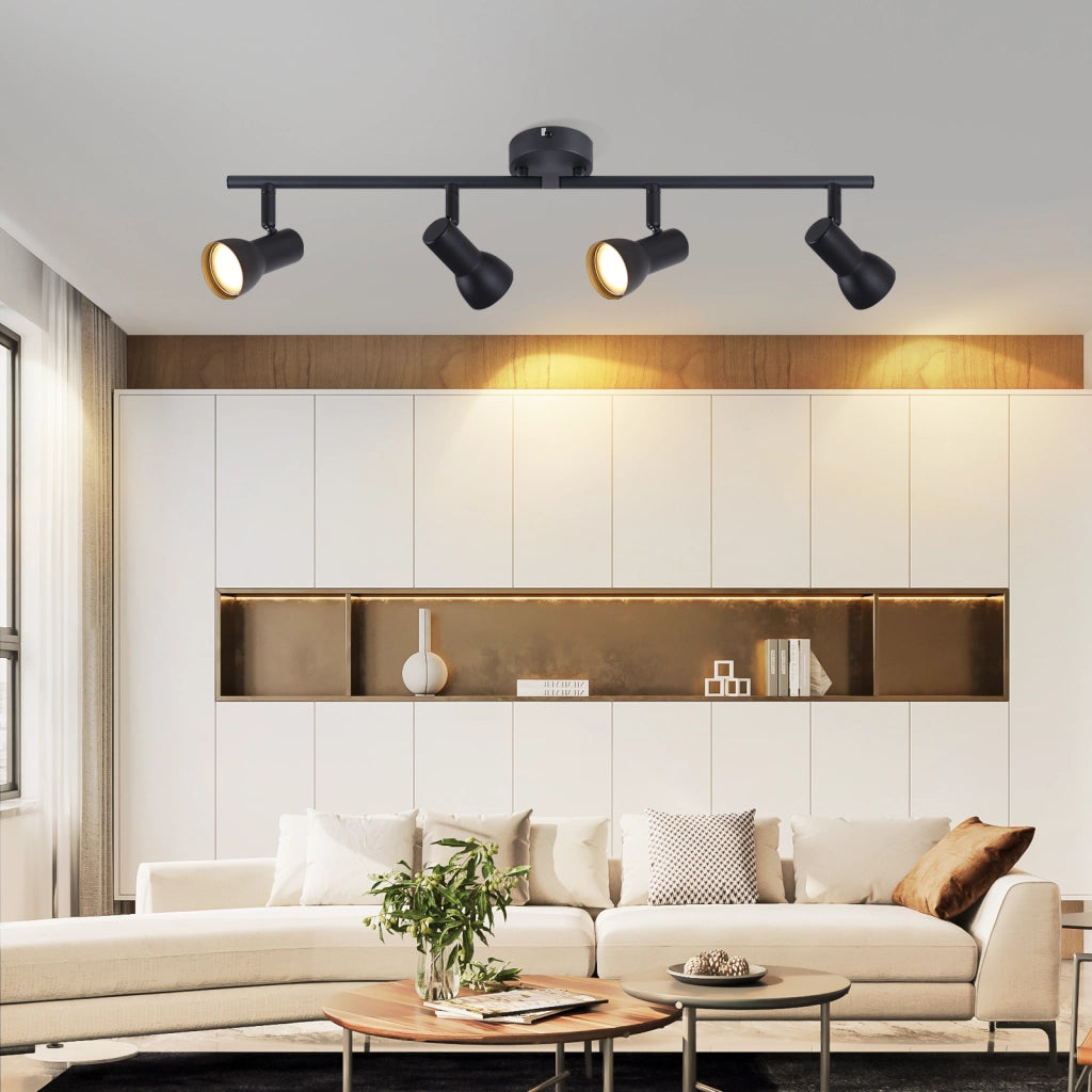 ZMH Faretto da soffitto neri 4 luci GU10 orientabili 350° metallo moderni per soggiorno