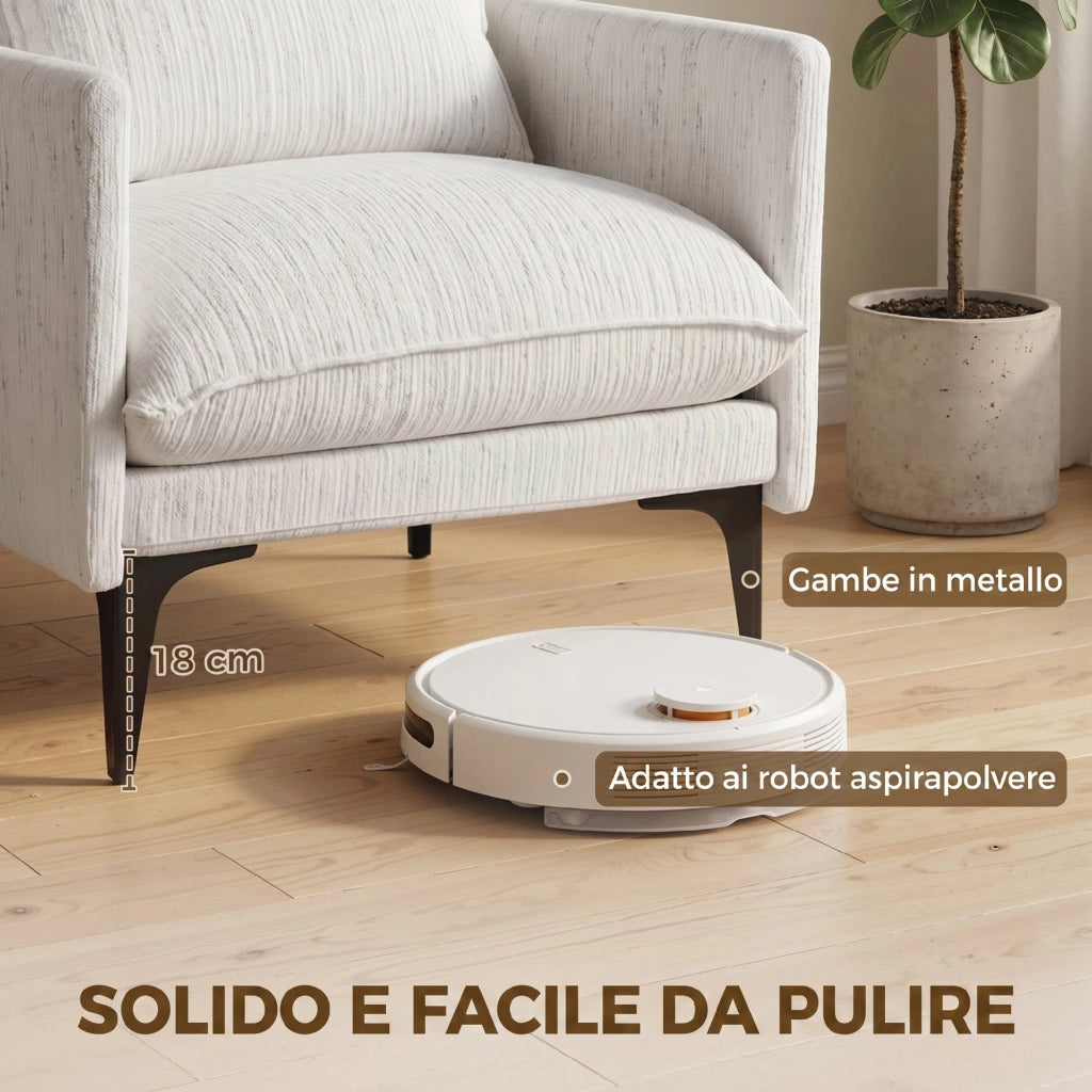 Poltrona da Salotto Imbottita in Tessuto Effetto Lino con Cuscino Lombare. Bianco