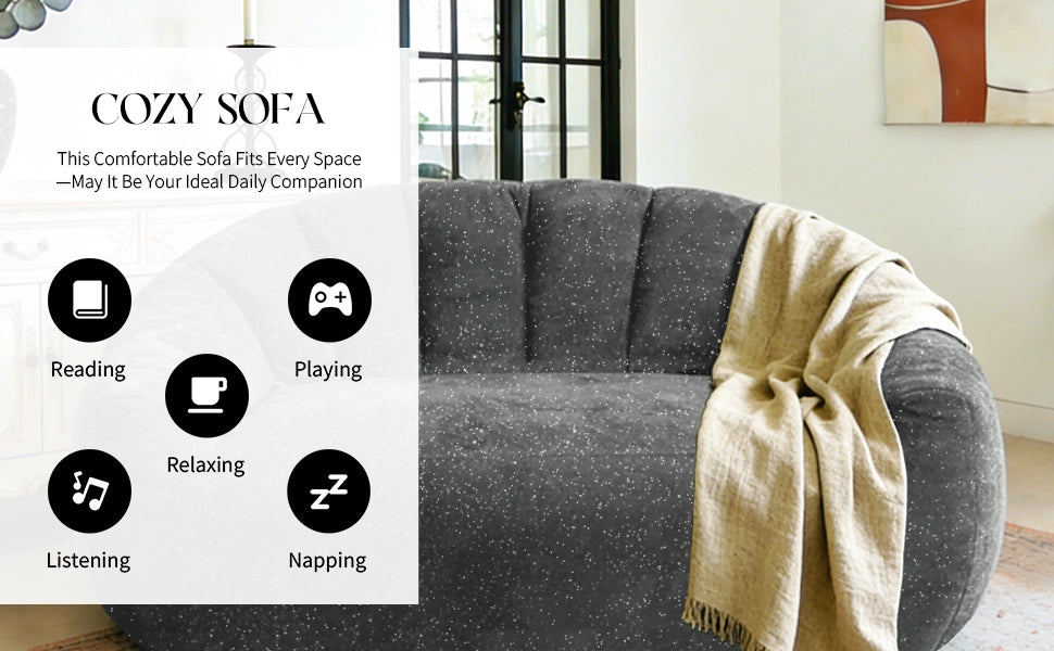 Pouf ergonomico con ampia seduta e linee fluide per soggiorno e camera da letto in flanella grigia