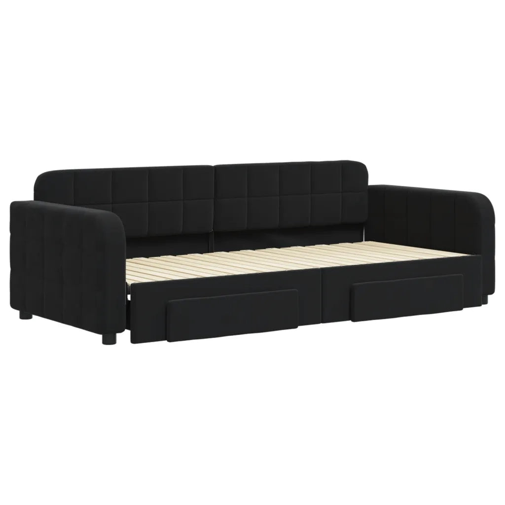 Divano Letto Estraibile con Cassetti-Sofa Letto-Daybed Nero 90x200 cm in Velluto 363150