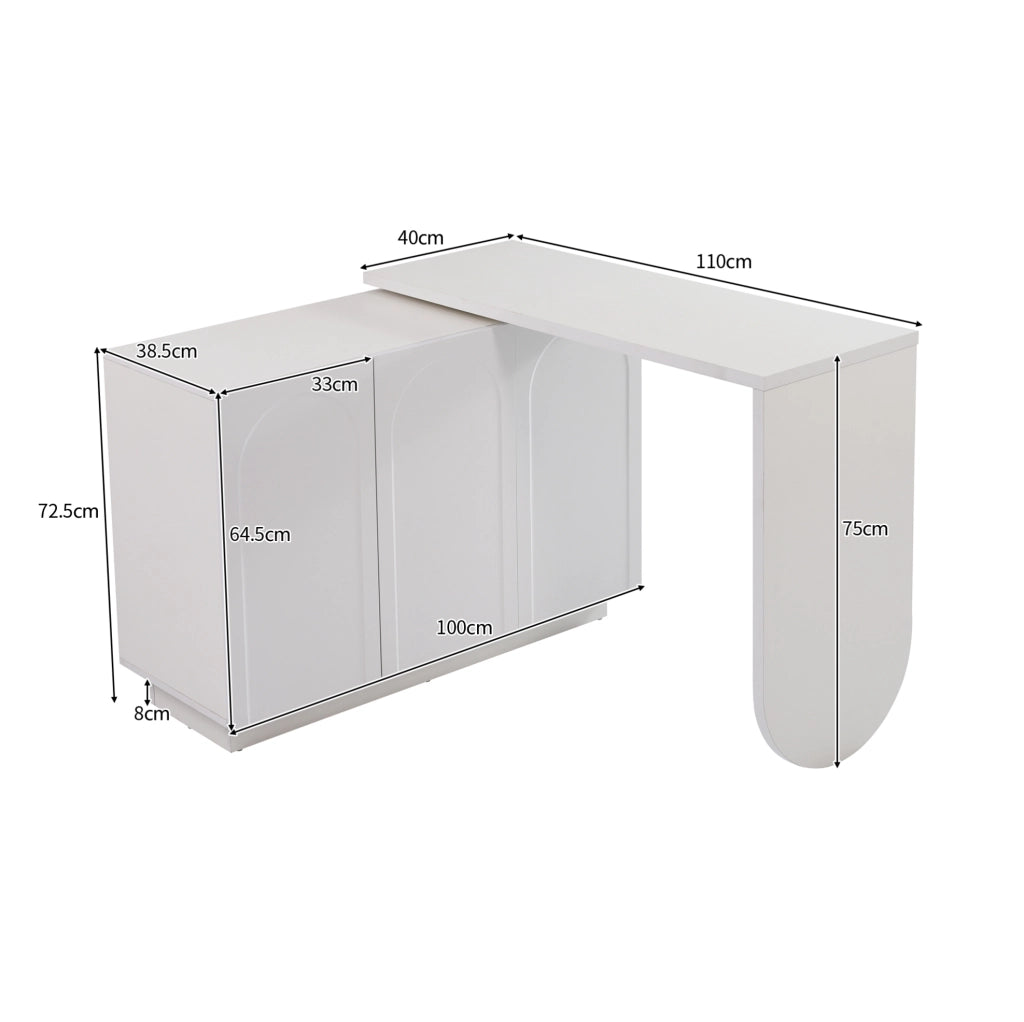 Scrivania girevole 110x40x75 cm multifunzione in MDF bianco