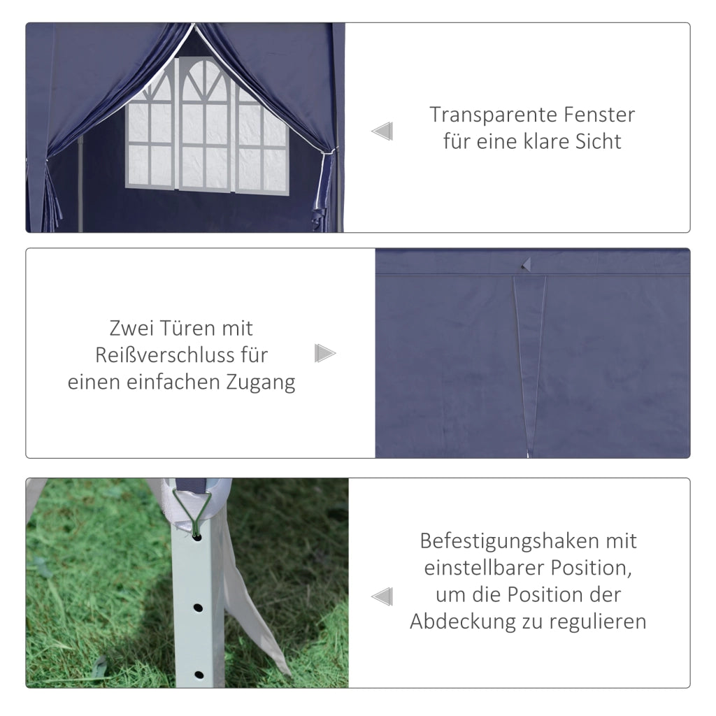 Gazebo pieghevole 6x3 m ¨C zephmum ¨C Blu, acciaio, finestre grandi, pareti removibili