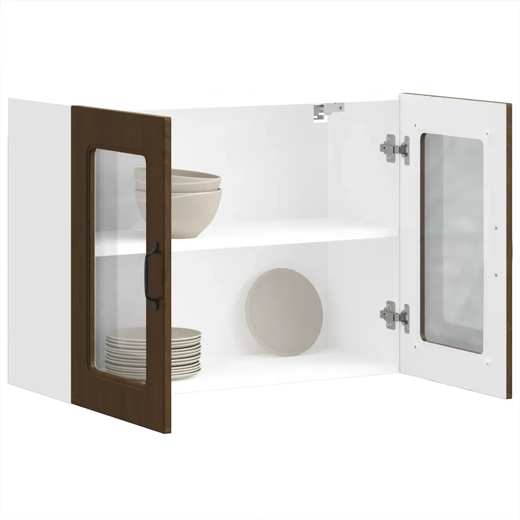 vidaXL Pensile da Cucina con Porta in Vetro Kalmar Rovere Marrone