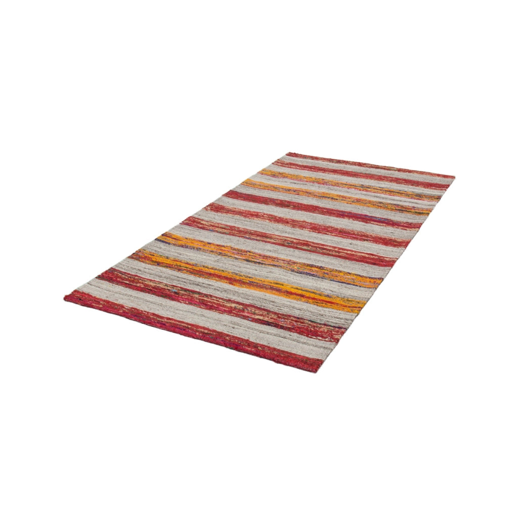 Tappeto Kilim Evita 200 in Lana e Seta Rosso Naturale