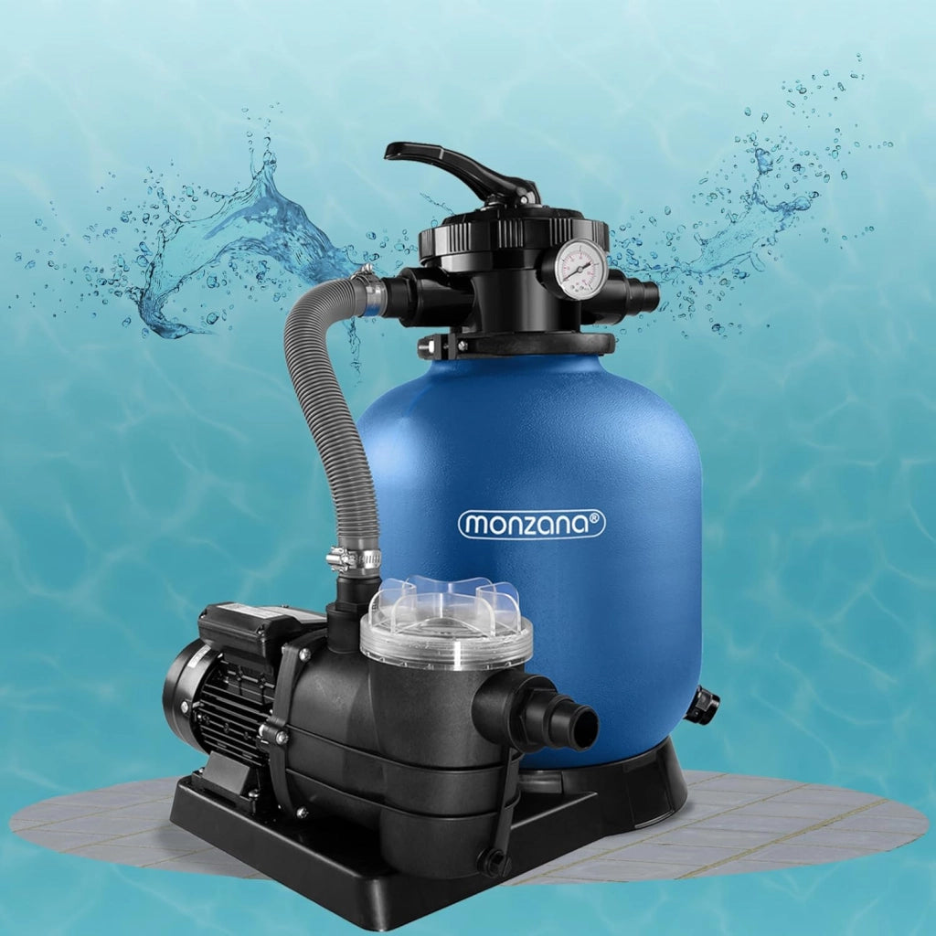 ® Filtro per Piscina a 7 Vie IPX5 con Prefiltro da 13.200L/h a 58.000L 600W Serbatoio 30L Fitrazione a Sabbia Sistema di Filtraggio Prefiltro
