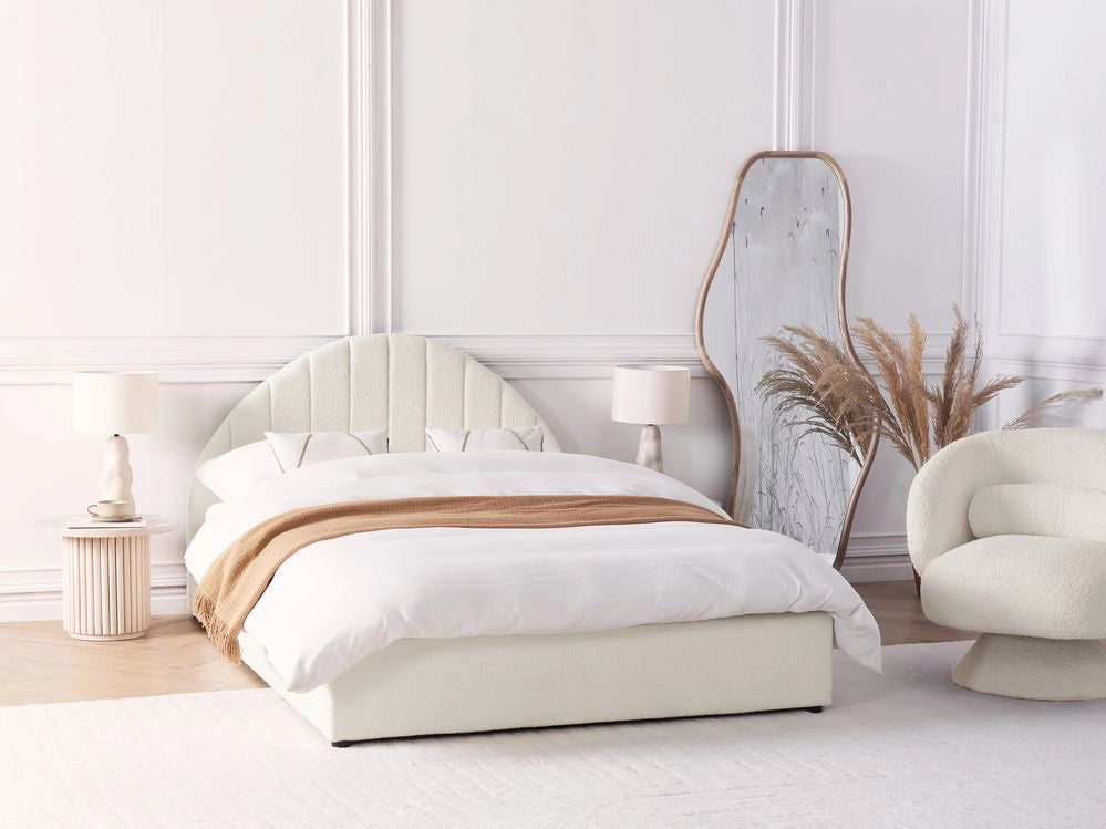 Letto contenitore Bianco Sporco Boucle Poliestere Tessuto UE Doppio Dimensioni 140 x 200 cm Design moderno minimalista