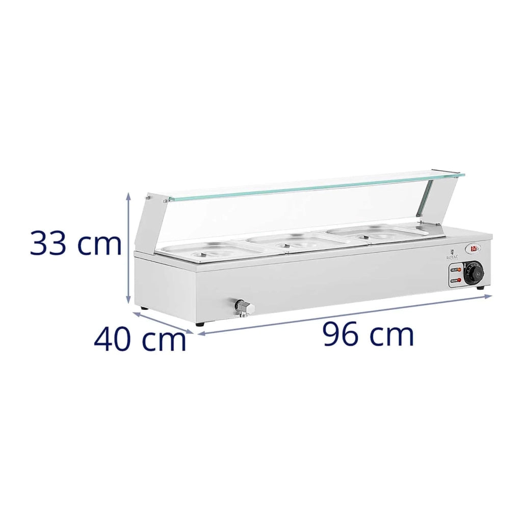 Bagnomaria - 2.000 watt - 3 x GN 1/2 - rubinetto di scarico - coperchio in vetro 14_0004222