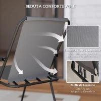 Set da Giardino 6 Pezzi in Acciaio con 4 Sedie Pieghevoli, Ombrellone e Tavolo Rotondo, Grigio e Nero