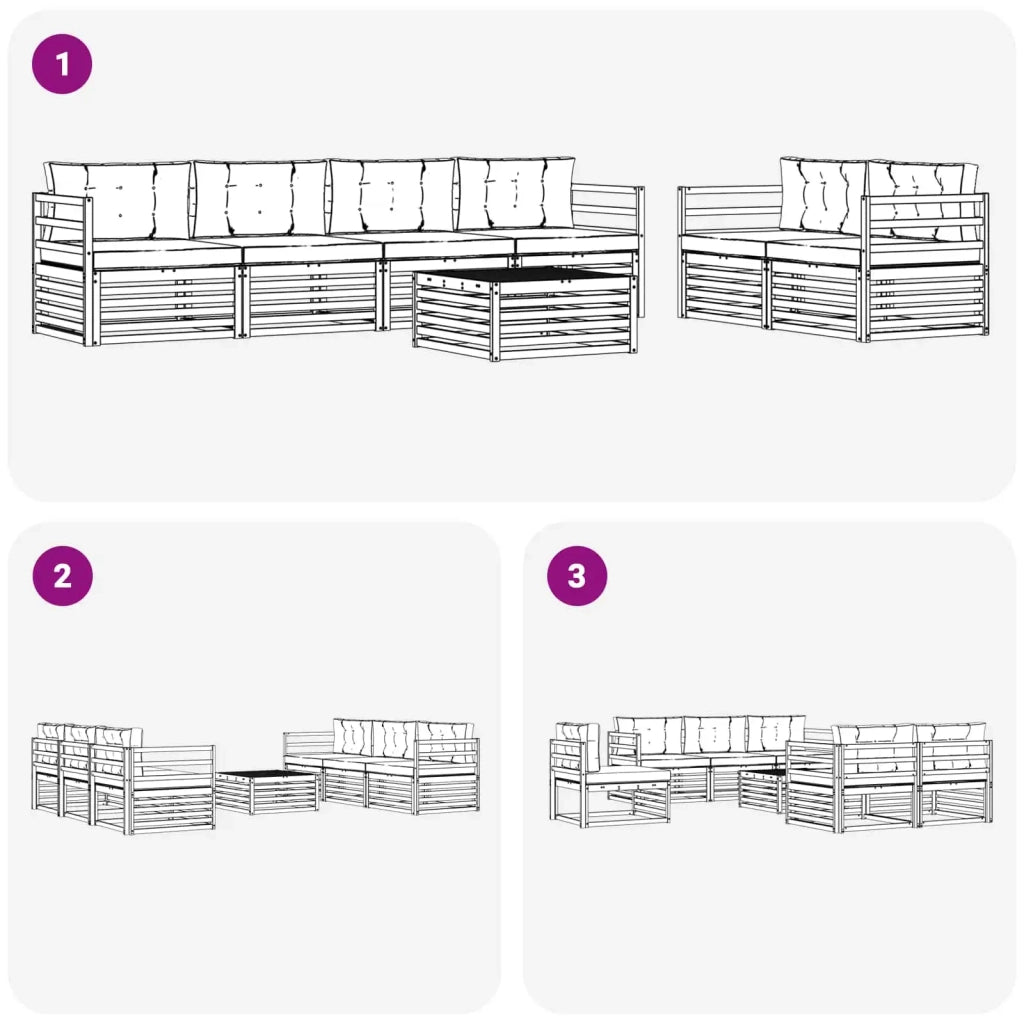 Set di divani da esterno 7 pcs Bianco e Beige Poliestere