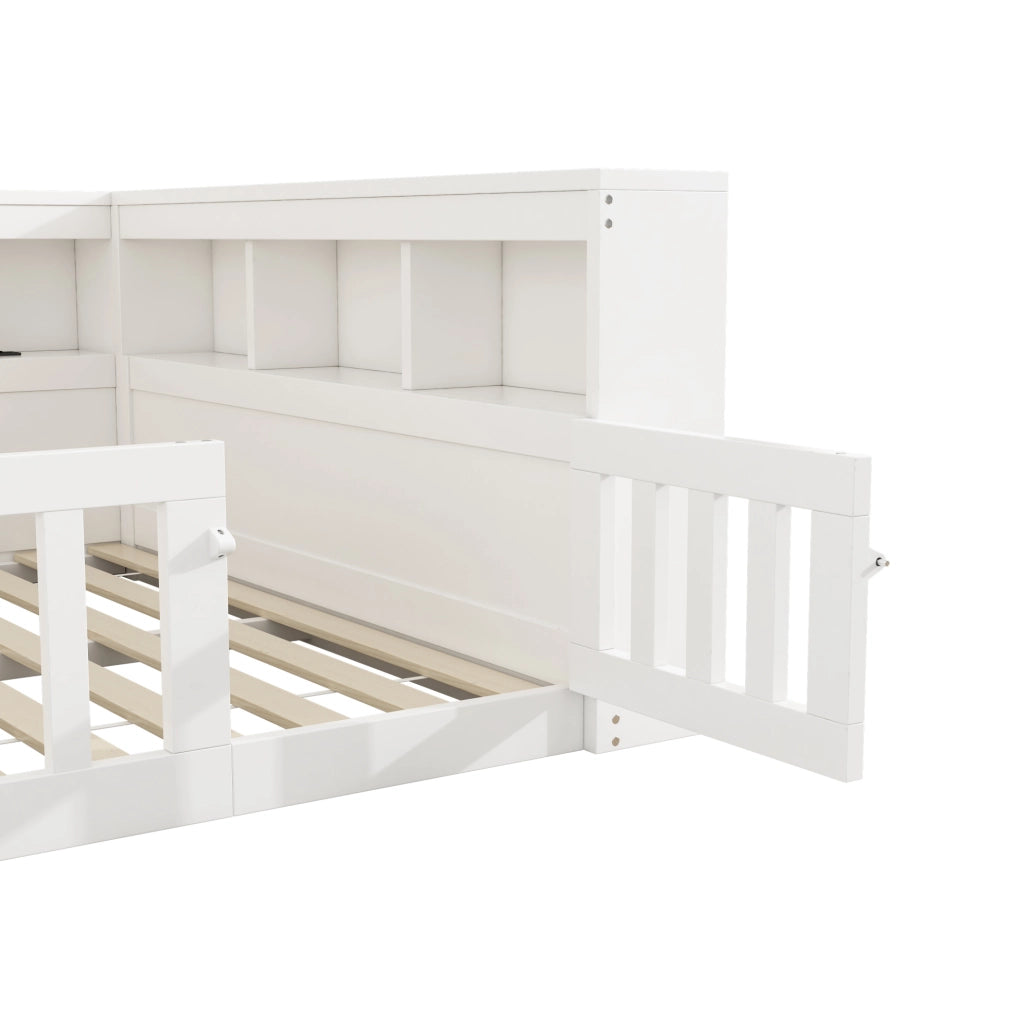 Daybed con staufach, prese USB e sponde pieghevoli, 140 x 200 cm, bianco