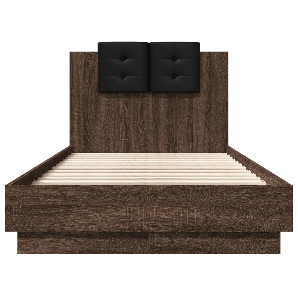 Letto singolo | Letto per adulti | Giroletto con Testiera e LED Rovere Marrone 90x190 cm