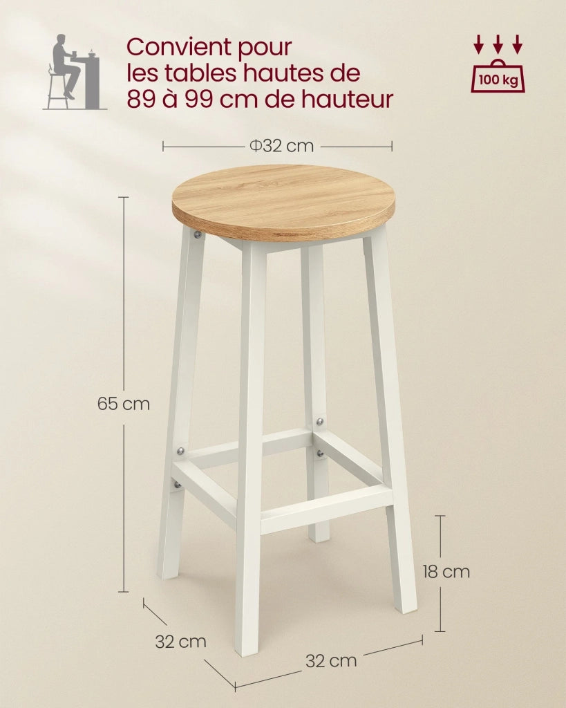 Set di 4 sgabelli alti da bar sedie da cucina struttura in acciaio altezza 65 cm montaggio facile stile industriale bianco 12_0007763