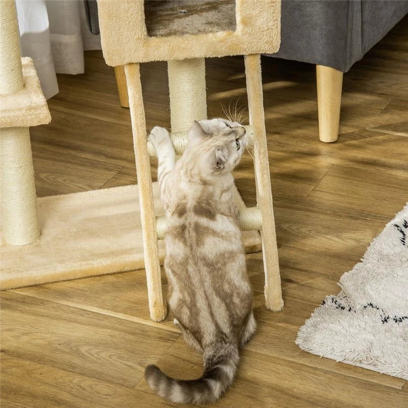 TIRAGRAFFI PER GATTI MULTILIVELLO CON AMACA E CASETTA, CORDE IN SISAL NATURALE, 55×30×100CM