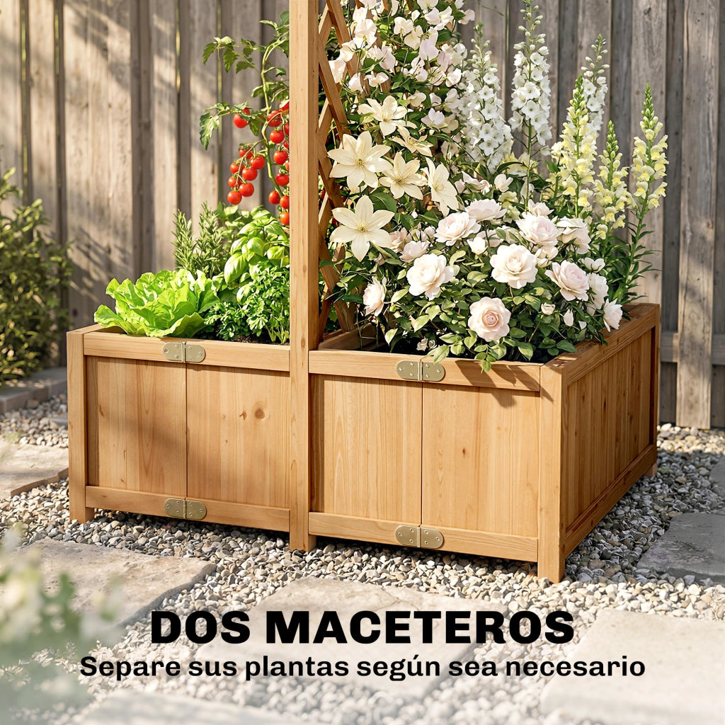 Fioriera con Grigliato in Legno ¨C Xylo ¨C 2 Cassette Pieghevoli 73x70x170 cm Naturale